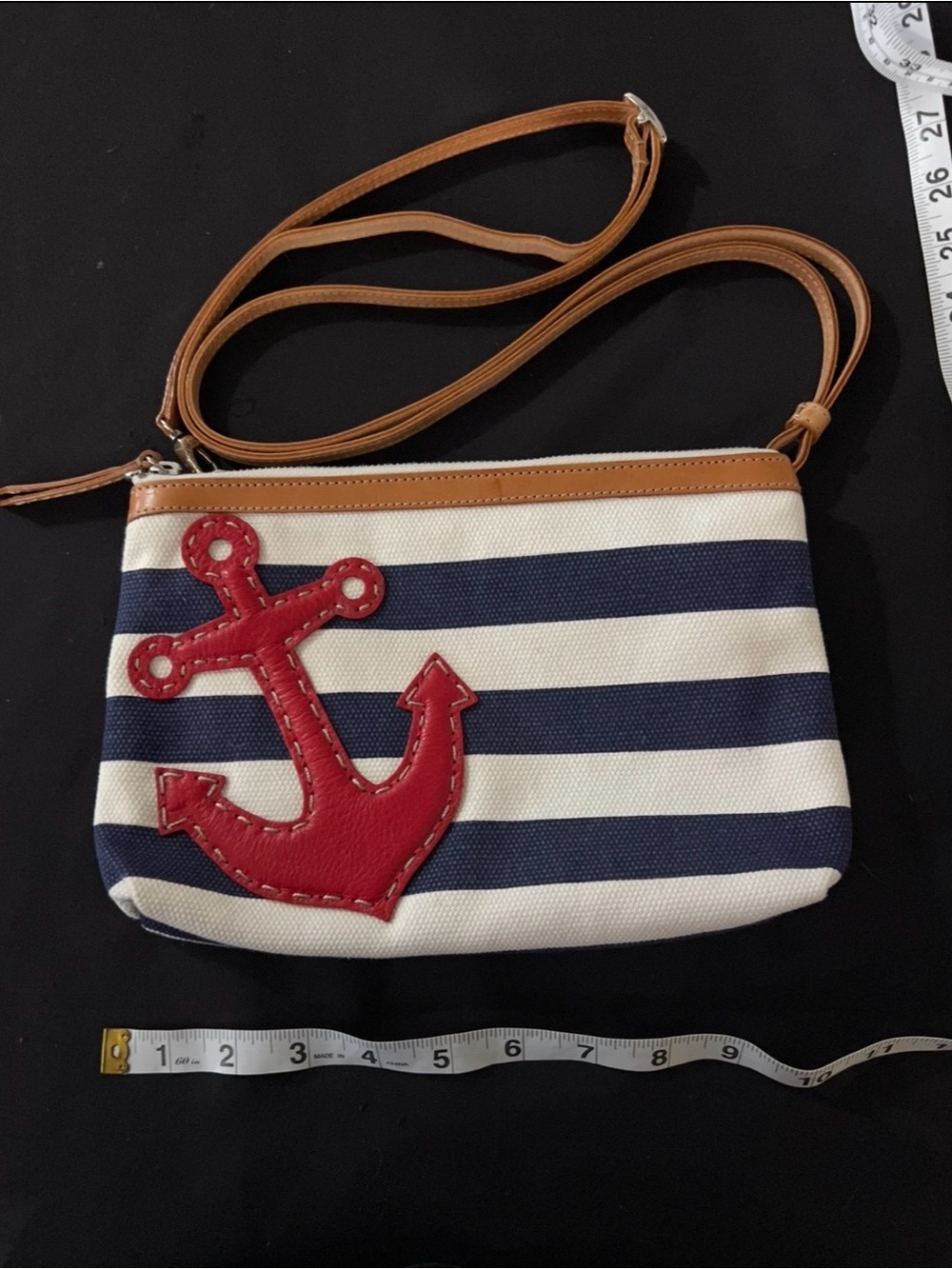 Brighton Nautical Crossbody Bag Navy White Stripes Red Anchor Americana Preppy